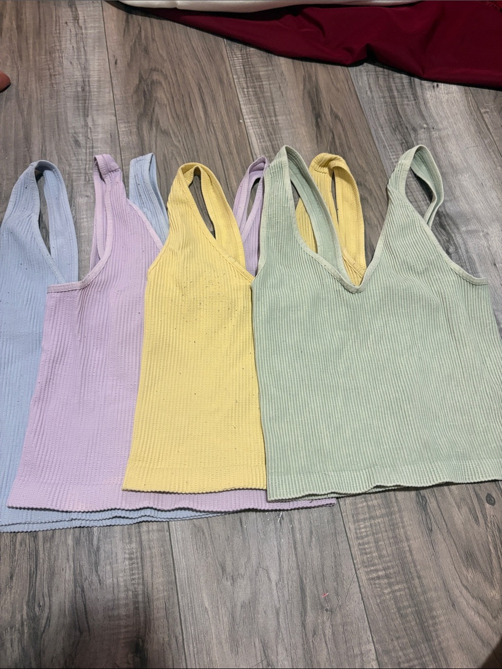 SWANK Pastel Ribbed V‑Neck Tank Tops in Blue, Lavender, Yellow, Mint